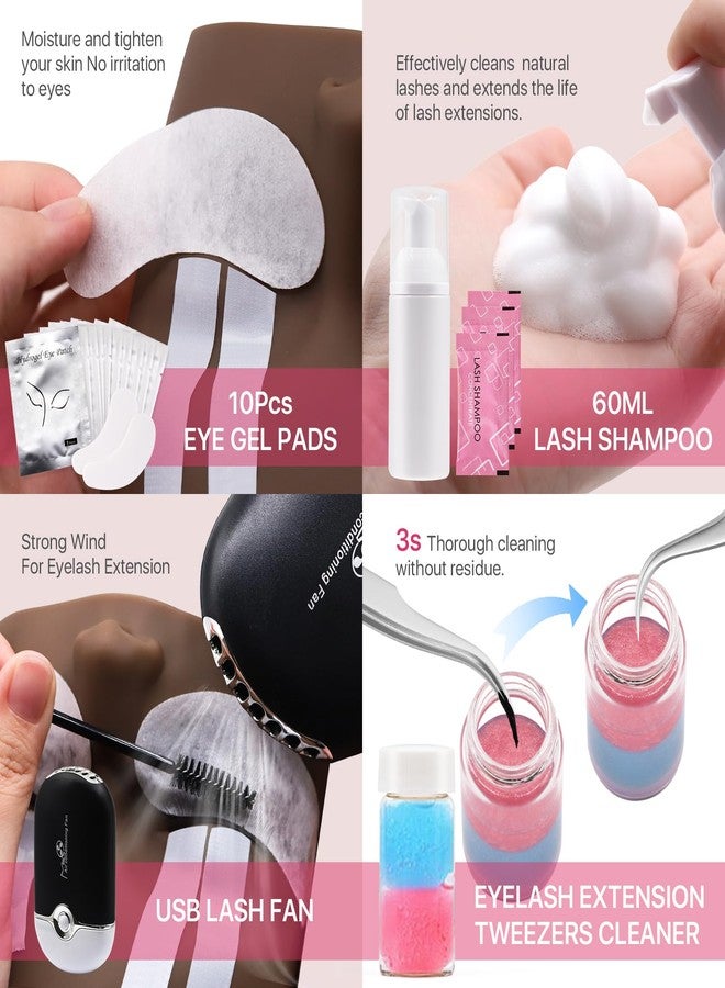 بريتي ميموري مجموعة بريتي ميموري لتطويل الرموش للمبتدئين، 343 قطعة، تتضمن كل ما يلزم: رأسين للتدريب، بخاخ للوجه، ملقط، غراء، مروحة USB للتدريب، أسود - Image 5